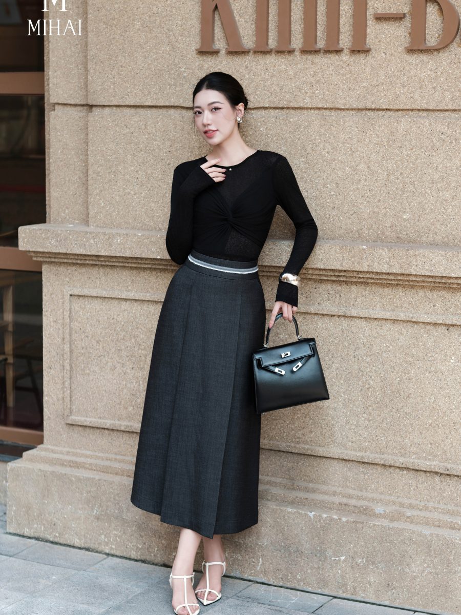 Chân váy bò lụa kim tuyến