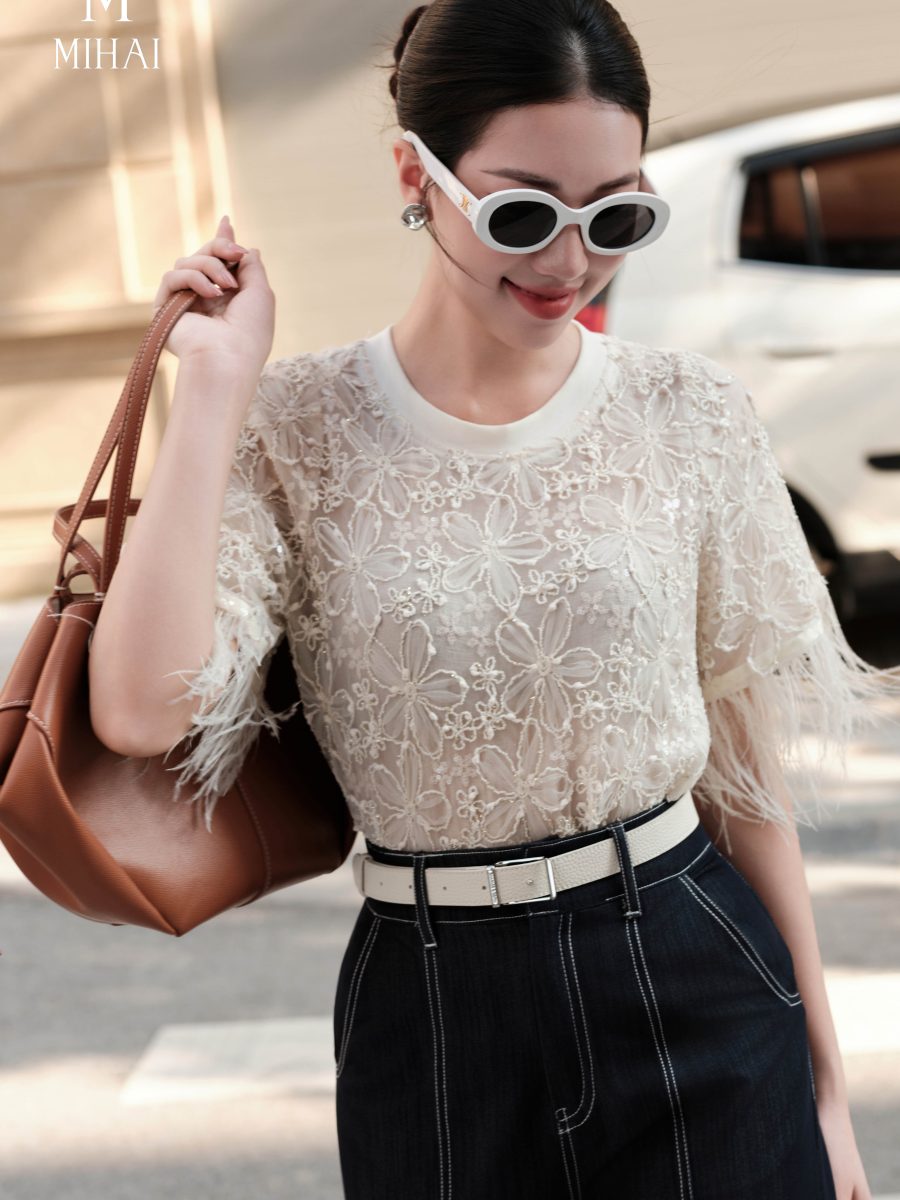 Áo ren hoa nổi kim sa